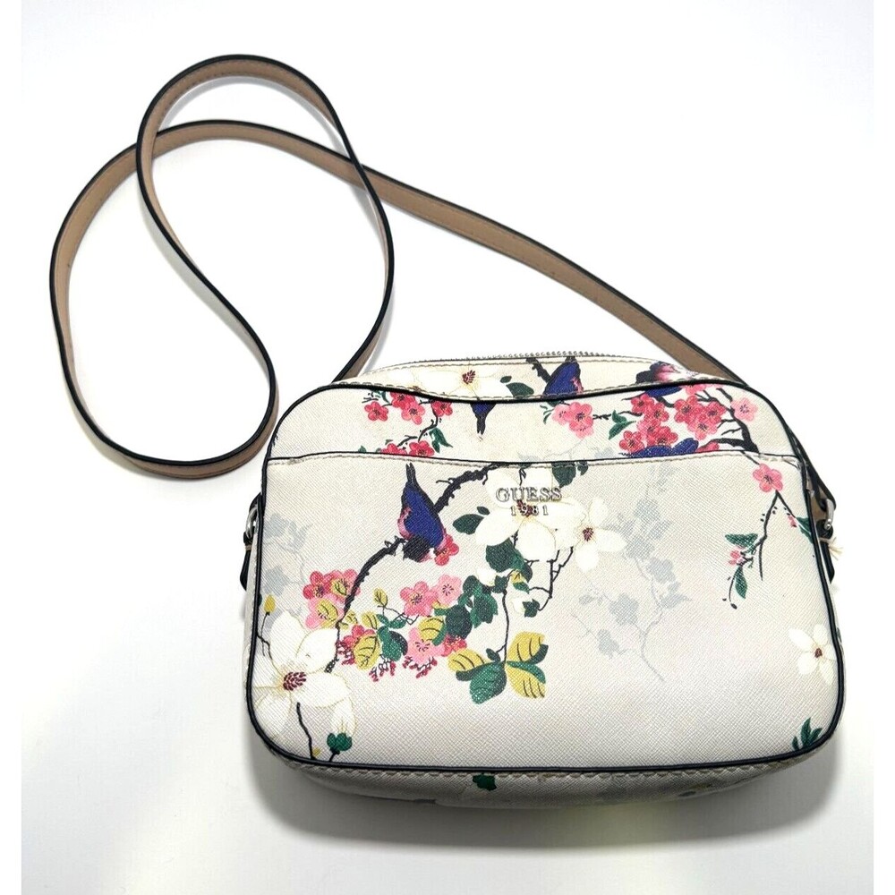 Guess 1981 Women's Cross Body Handbag White Floral Design